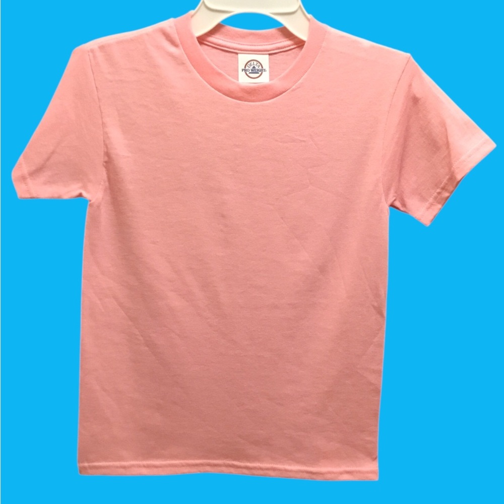 Delta Pr Weight Pink Crew Neck Youth Tee. 100% Preshrunk Cotton. NEW!